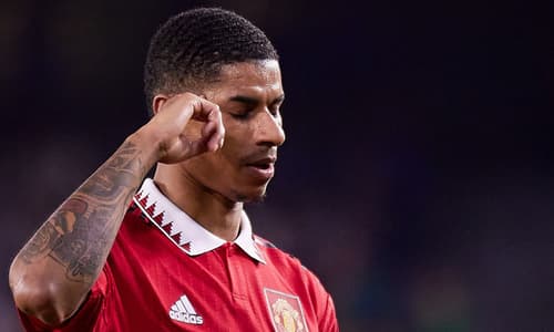 Marcus Rashford celebrates a goal for Man Utd in trademark style