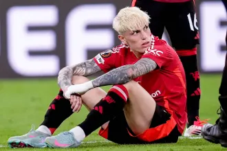 Alejandro Garnacho reacts after Man Utd's Europa League final loss to Tottenham Hotspur