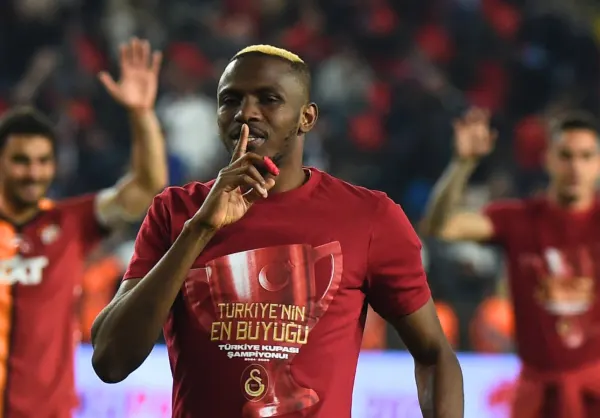 Victor Osimhen celebrates winning the Turkish Cup with Galatasaray