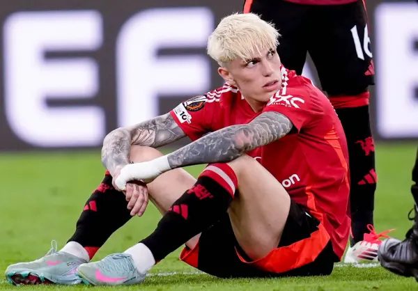 Alejandro Garnacho reacts after Man Utd's Europa League final loss to Tottenham Hotspur