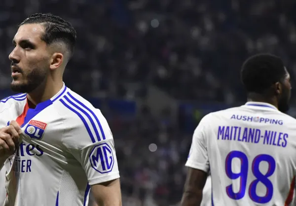 Lyon's Rayan Cherki celebrates scoring against Man Utd in the Europa League, 2024/25