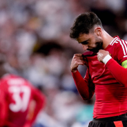 Bruno Fernandes reacts after Man Utd lose the 2024/25 Europa League final to Tottenham