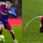 Barcelona star Gavi playing with his laces undone