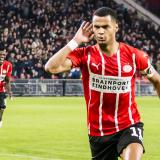 Cody Gakpo celebrates scoring against PEC for PSV in the Eredivisie