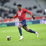 Jonathan David playing for Lille against Troyes in Ligue 1