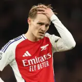 Arsenal's Martin Odegaard reacts during the Champions League semi-final against PSG