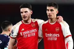 Declan Rice and Kai Havertz during Arsenal's Premier League win over Brentford
