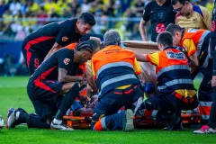 Barcelona's Marc-Andre ter Stegen receives treatment for an injury suffered against Villarreal