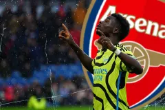 Bukayo Saka celebrates scoring against Burnley for Arsenal in the Premier League