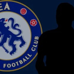 A black silhouette of Thiago Silva with the Chelsea badge on a plain dark blue background