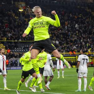 Erling Haaland celebrates a goal against Besiktas