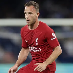 Arthur Melo in action for Liverpool.