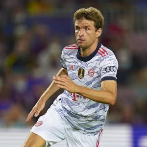 Thomas Muller in Champions League action for Bayern against Barcelona