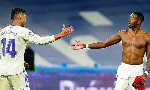 Casemiro and David Alaba in action for Real Madrid.