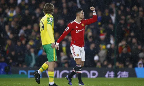 Cristiano Ronaldo celebrates scoring Man Utd's Premier League winner in Norwich