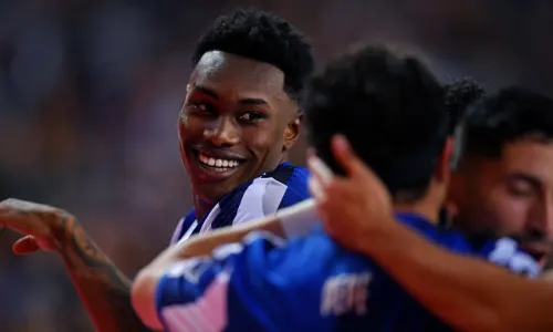 Samu Omorodion celebrates scoring for Porto against Man Utd in the Europa League