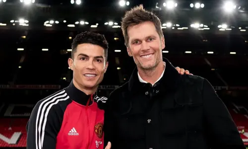 Cristiano Ronaldo pictured with Tom Brady after Manchester United's 3-2 win over Tottenham.