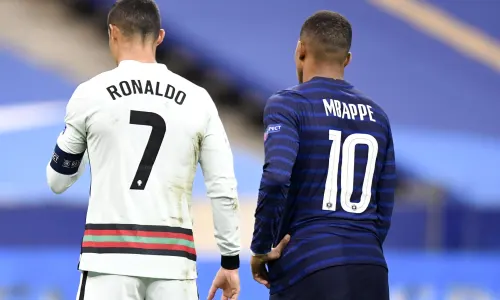 Cristiano Ronaldo and Kylian Mbappe, Portugal v France, Euro 2020