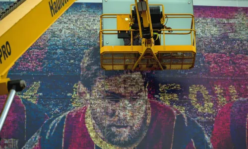 Lionel Messi's image was removed from Camp Nou after he left Barcelona for PSG.