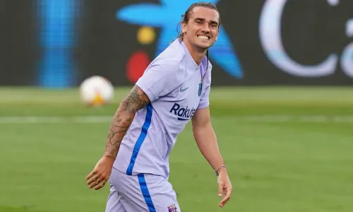 Barcelona's Antoine Griezmann playing in a friendly against Girona prior to the 2021/22 La Liga season