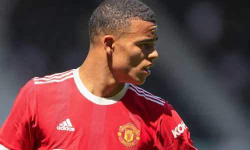 Mason Greenwood playing in a pre-season friendly for Manchester United against Derby County