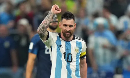 Lionel Messi after his penalty for Argentina against Croatia.