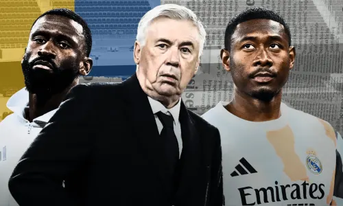 Carlo Ancelotti, Antonio Rudiger and David Alaba