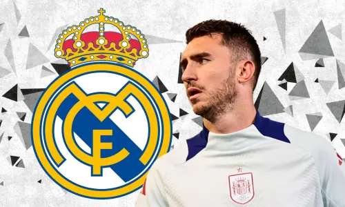 Aymeric Laporte and the Real Madrid crest