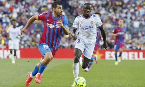 Sergio Aguero in action for Barcelona against Real Madrid in La Liga