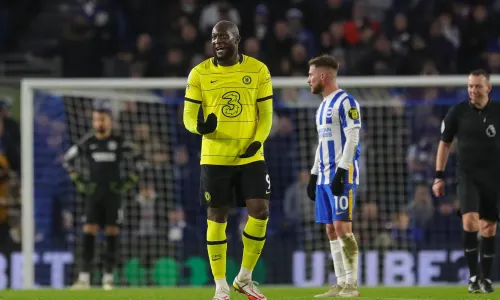 Romelu Lukaku playing for Chelsea against Brighton in the Premier League