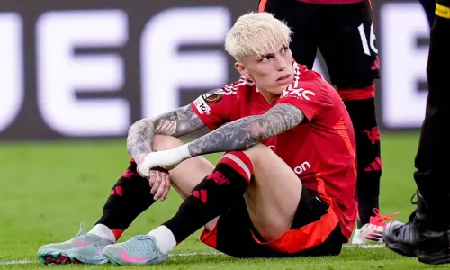 Alejandro Garnacho reacts after Man Utd's Europa League final loss to Tottenham Hotspur