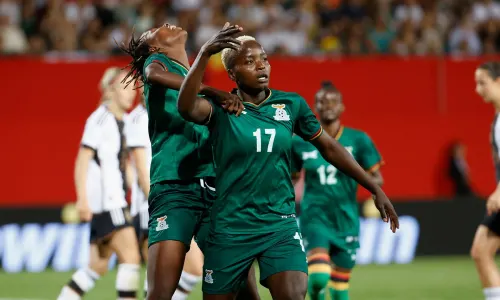 Racheal Kundananji plays in an international friendly for Zambia against Germany, 2023