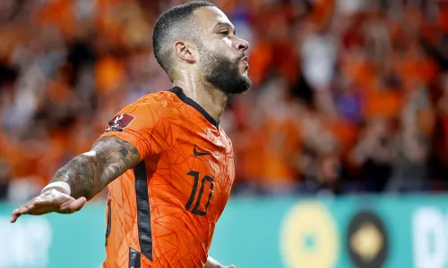 Memphis Depay celebrates in Netherlands' 4-0 World Cup qualifying win over Montenegro