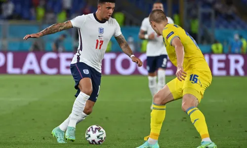 Jadon Sancho playing for England against Ukraine at Euro 2020