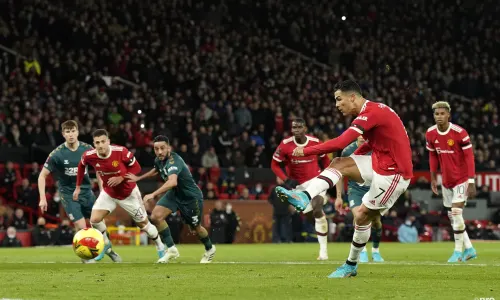 Cristiano Ronaldo sends a penalty wide for Man Utd against Middlesbrough in the FA Cup