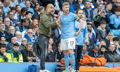 Kevin de Bruyne and Manchester City boss Pep Guardiola