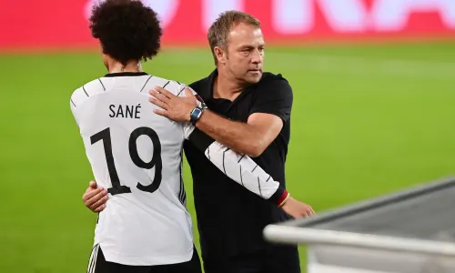 Hansi Flick and Leroy Sane, Germany, World Cup 2022 qualifier