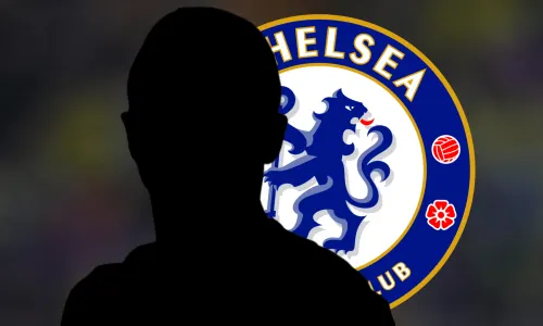 Sadio Mane's silhouette in front of Chelsea's badge
