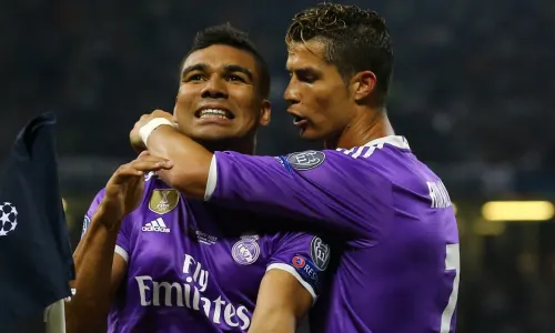 Cristiano Ronaldo and Casemiro playing for Real Madrid