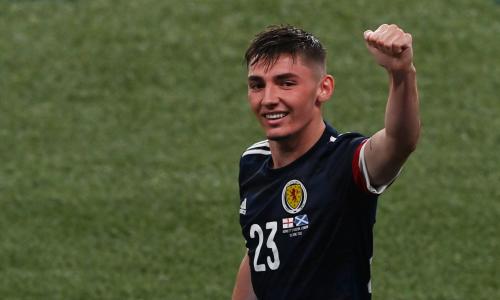 Chelsea's Billy Gilmour celebrates Scotland's 0-0 draw with England at Euro 2020