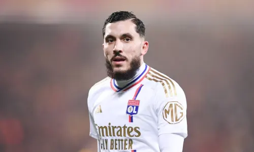 Rayan Cherki in Ligue 1 action for Lyon during the 2023/24 season