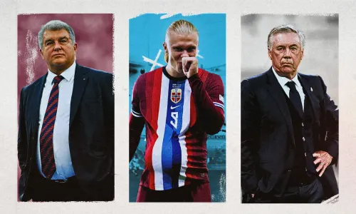 Joan Laporta, Erling Haaland, Carlo Ancelotti