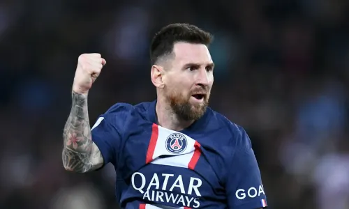 Lionel Messi after scoring with PSG.
