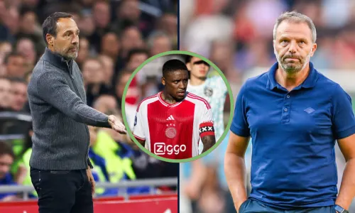 Ajax-captain Steven Bergwijn geeft Maurice Steijn een harde trap na