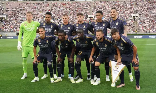 Real Madrid line up for a pre-season friendly against AC Milan, 2023/24