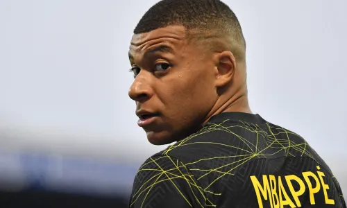 Kylian Mbappe playing for PSG against Auxerre in Ligue 1, 2022/23