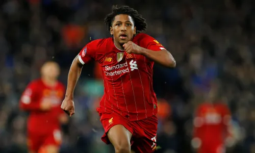 Yasser Larouci playing for Liverpool against Everton in an FA Cup tie