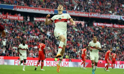 Sasa Kalajdzic celebrates scoring against Bayern Munich