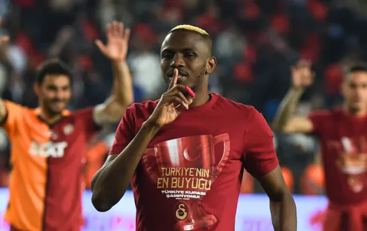 Victor Osimhen celebrates winning the Turkish Cup with Galatasaray
