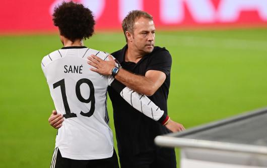 Hansi Flick and Leroy Sane, Germany, World Cup 2022 qualifier